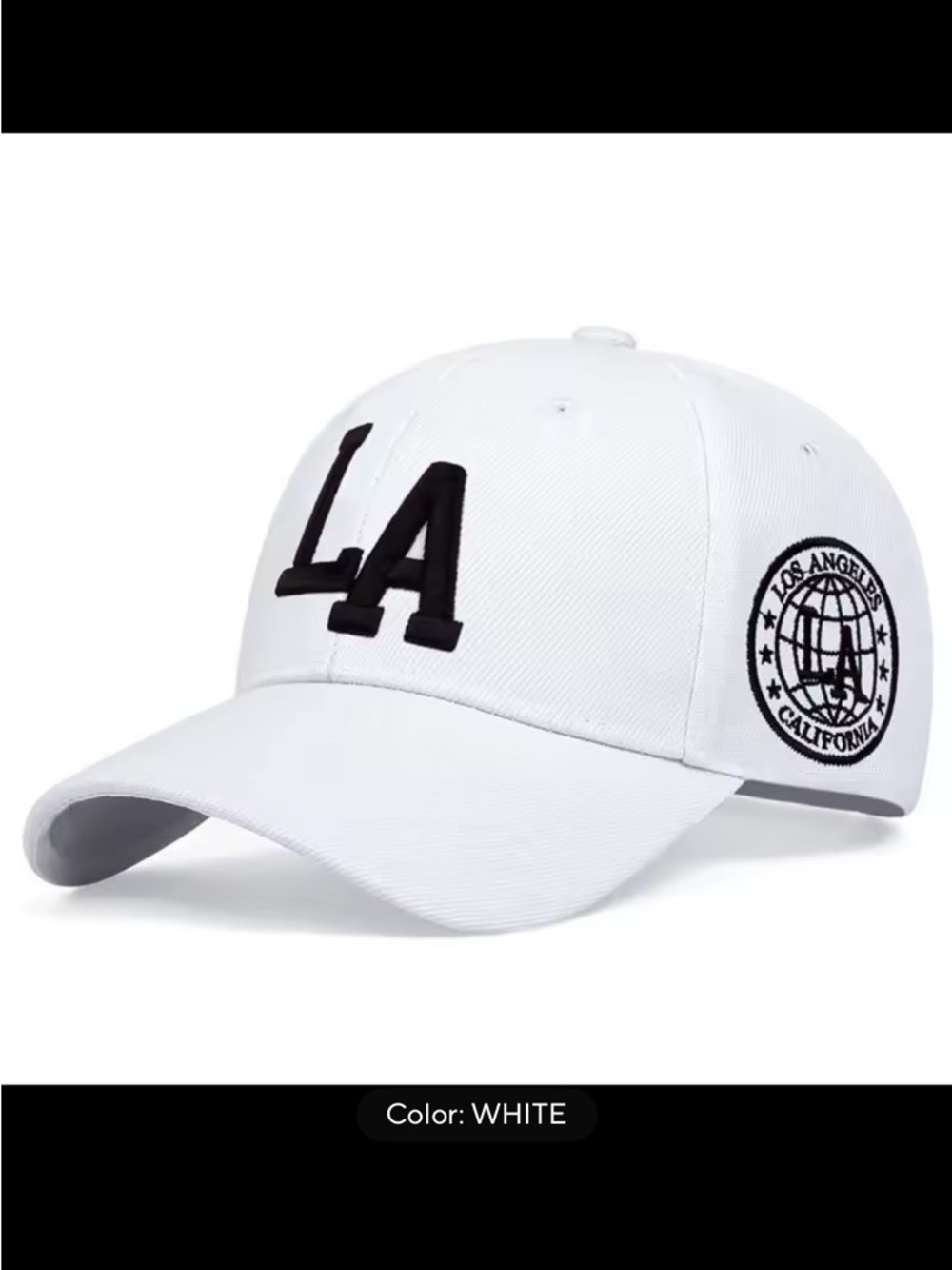 LA Embroidered White Baseball Cap